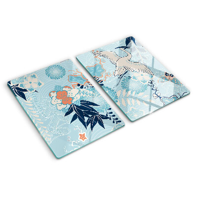 Glass cutting board Flowers and birds in oriental style