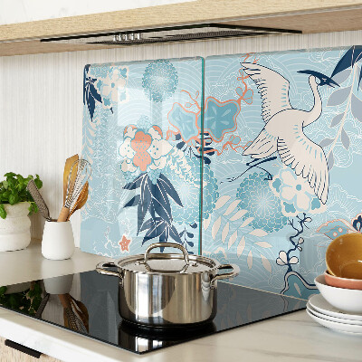 Glass cutting board Flowers and birds in oriental style