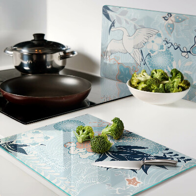 Glass cutting board Flowers and birds in oriental style