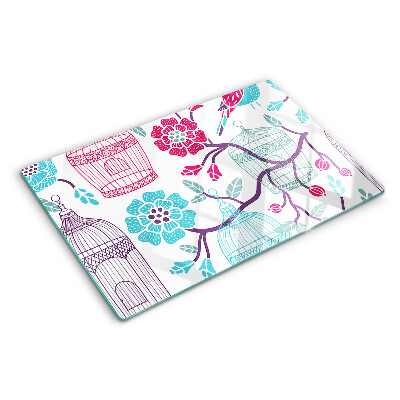 Glass kitchen board Birds and Flower Cages