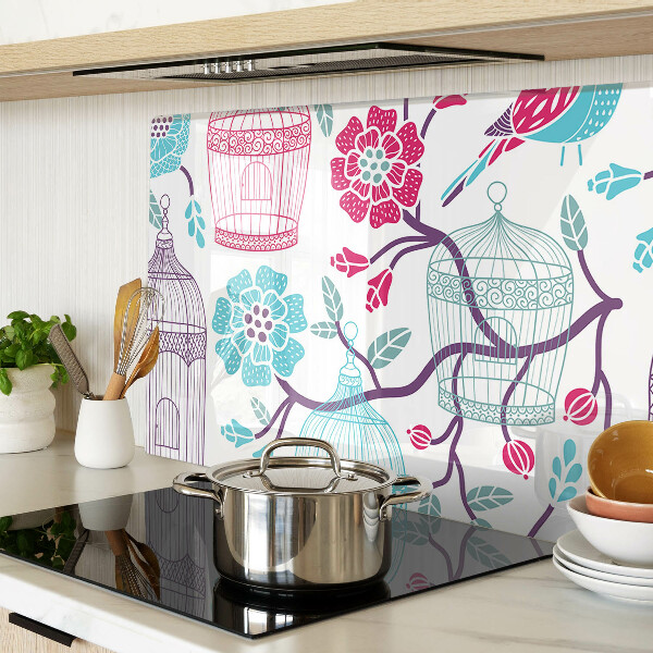 Glass kitchen board Birds and Flower Cages