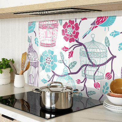 Glass kitchen board Birds and Flower Cages
