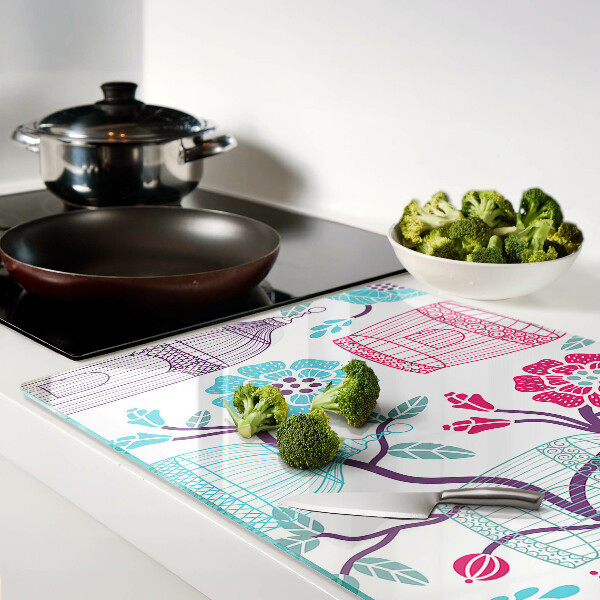 Glass kitchen board Birds and Flower Cages