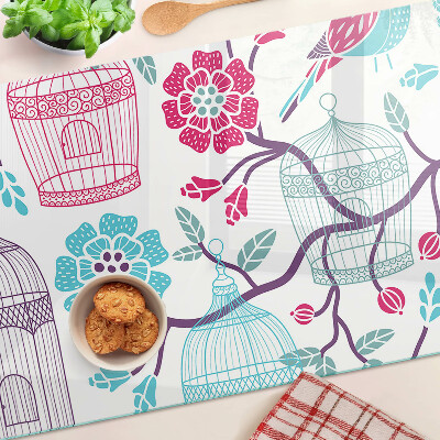 Glass kitchen board Birds and Flower Cages