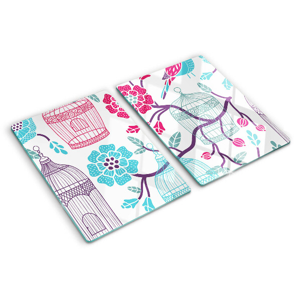 Glass kitchen board Birds and Flower Cages