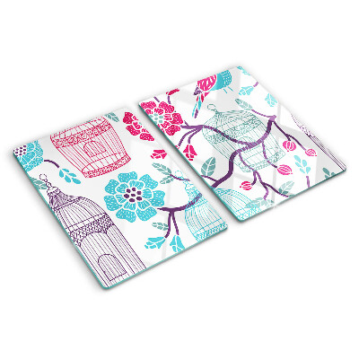 Glass kitchen board Birds and Flower Cages