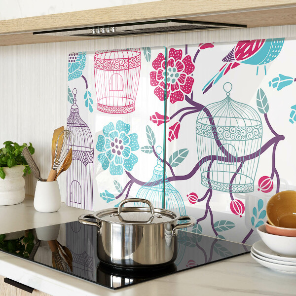 Glass kitchen board Birds and Flower Cages
