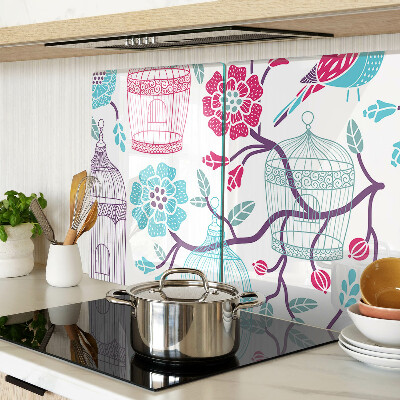 Glass kitchen board Birds and Flower Cages