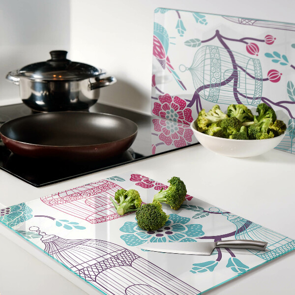 Glass kitchen board Birds and Flower Cages