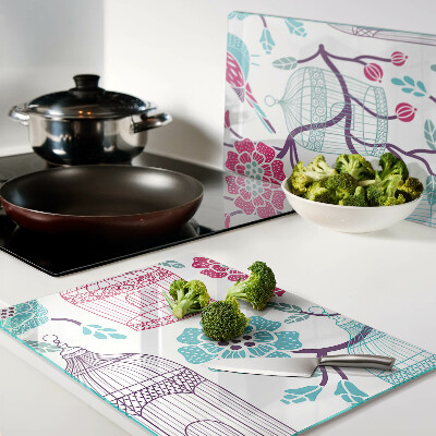 Glass kitchen board Birds and Flower Cages
