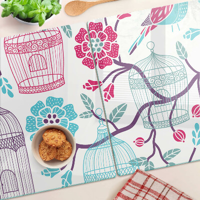 Glass kitchen board Birds and Flower Cages