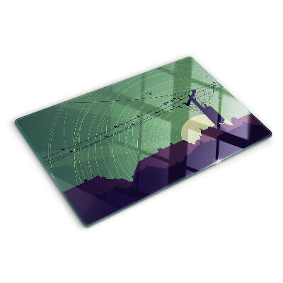 Chopping board glass Birds on electric wires
