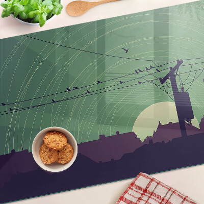 Chopping board glass Birds on electric wires