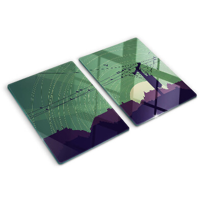 Chopping board glass Birds on electric wires
