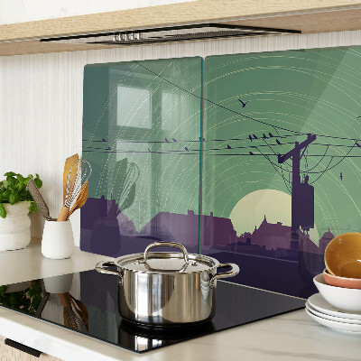 Chopping board glass Birds on electric wires