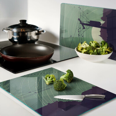 Chopping board glass Birds on electric wires