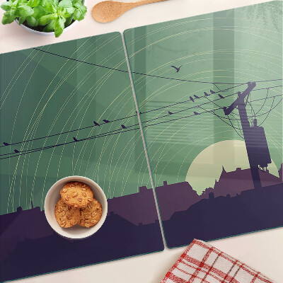 Chopping board glass Birds on electric wires