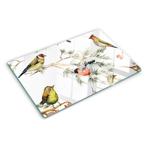 Glass chopping board Birds on fruit-bearing branches