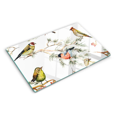 Glass chopping board Birds on fruit-bearing branches