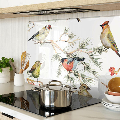 Glass chopping board Birds on fruit-bearing branches