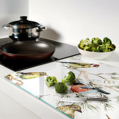 Glass chopping board Birds on fruit-bearing branches