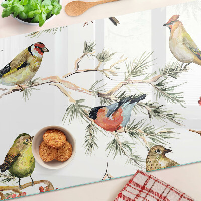 Glass chopping board Birds on fruit-bearing branches