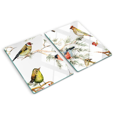 Glass chopping board Birds on fruit-bearing branches