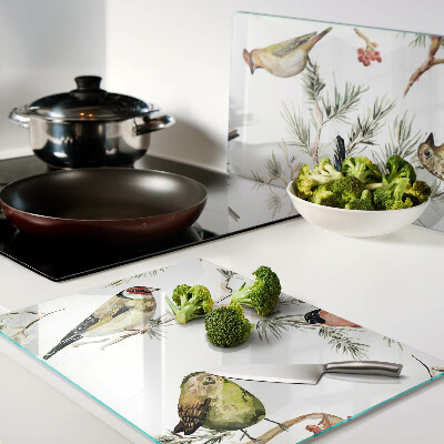 Glass chopping board Birds on fruit-bearing branches
