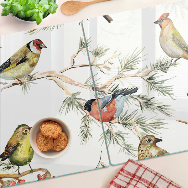 Glass chopping board Birds on fruit-bearing branches