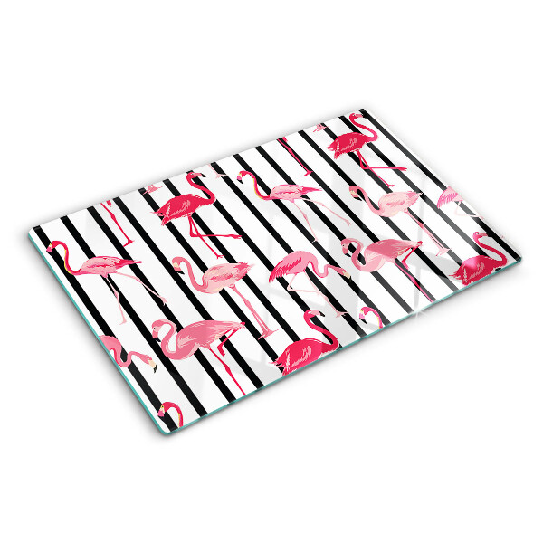 Glass cutting board Flamingos on stripes