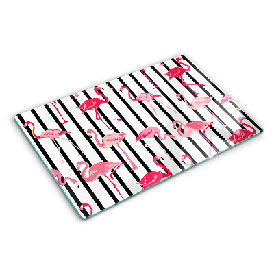 Glass cutting board Flamingos on stripes