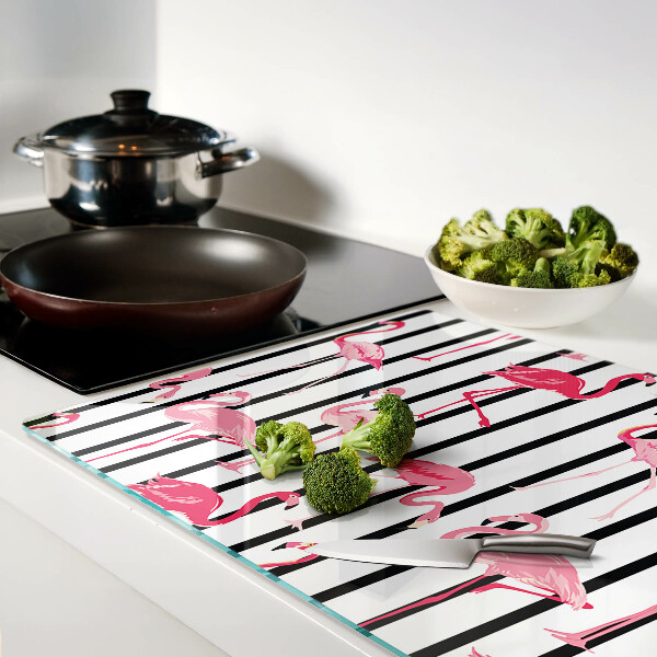 Glass cutting board Flamingos on stripes