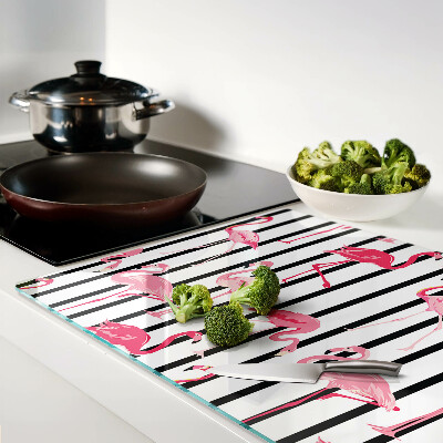 Glass cutting board Flamingos on stripes