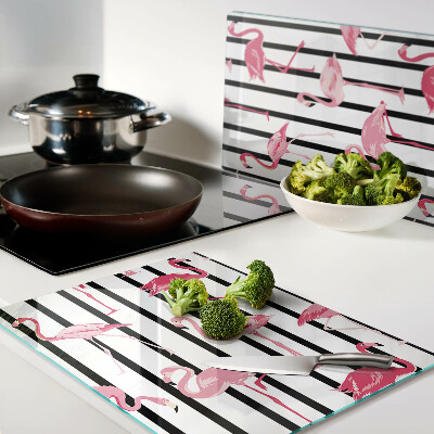 Glass cutting board Flamingos on stripes