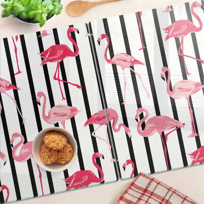 Glass cutting board Flamingos on stripes