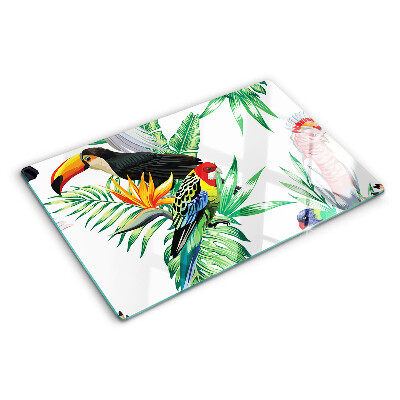 Glass kitchen board Tropical birds and leaves