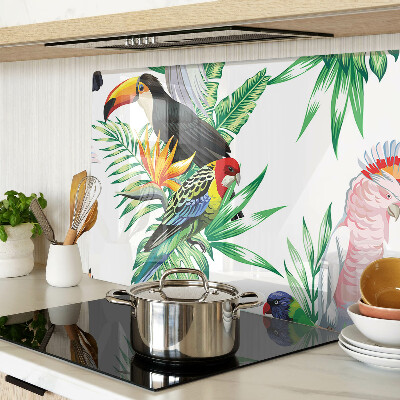 Glass kitchen board Tropical birds and leaves