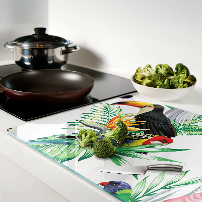 Glass kitchen board Tropical birds and leaves