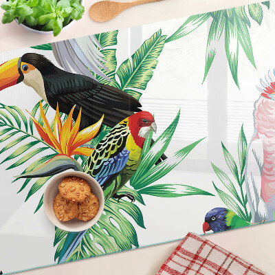 Glass kitchen board Tropical birds and leaves