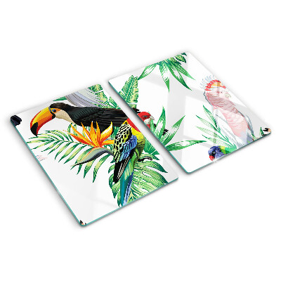 Glass kitchen board Tropical birds and leaves