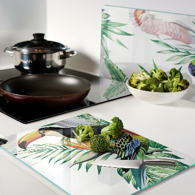 Glass kitchen board Tropical birds and leaves