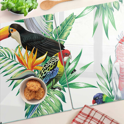 Glass kitchen board Tropical birds and leaves