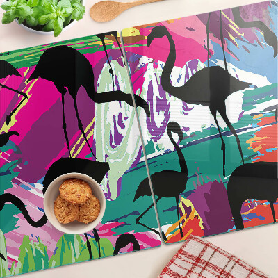 Cutting board Flamingos on a colorful background