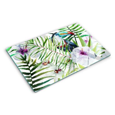 Glass cutting board Tropical motif with birds and plants