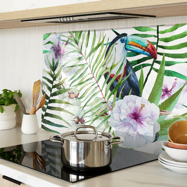 Glass cutting board Tropical motif with birds and plants