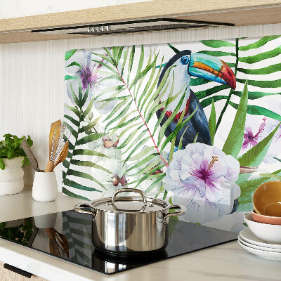 Glass cutting board Tropical motif with birds and plants
