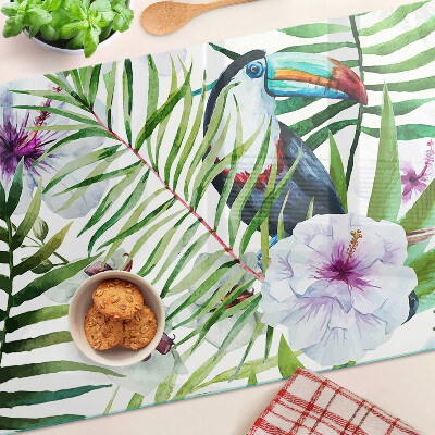 Glass cutting board Tropical motif with birds and plants
