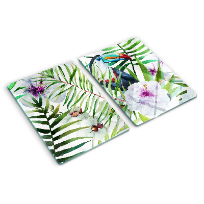 Glass cutting board Tropical motif with birds and plants