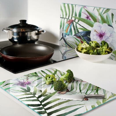 Glass cutting board Tropical motif with birds and plants