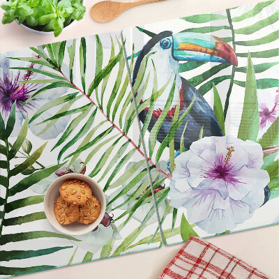 Glass cutting board Tropical motif with birds and plants
